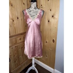 VINTAGE VICTORIAS SECRET PINK  SATIN SLIP DRESS Lace NIGHTY LINGERIE Size XS